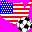 Icon Nr. 7743 (32 x 32 px, 16 Farben): USA mit Fußball (Kategorie Länder und Flaggen) USA mit Fußball